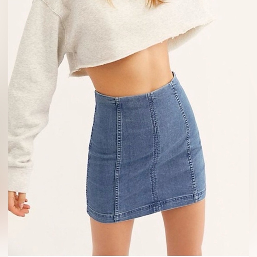 Free People Modern Femme Dark Blue Wash Denim Mini Skirt